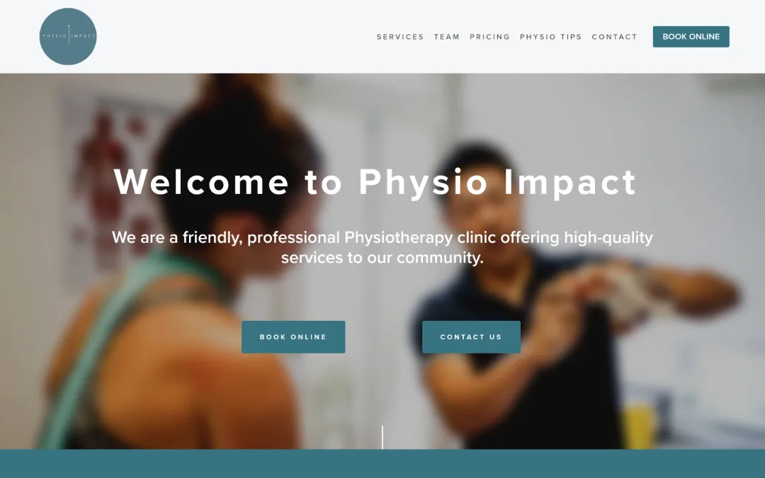 The original physioimpact.co.nz homepage: generic welcome headline over a blurred stock-style photo
